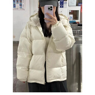 以純白色羽絨服短款女2024冬季連帽寬松面包服保暖情侶小個(gè)子加厚外套 白色【升級(jí)加厚連帽款】 M 100-120斤