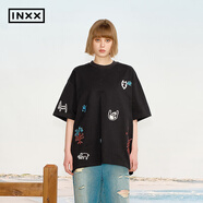 英克斯（inxx）【鄧佳鑫明星同款】美式復(fù)古290G重磅T恤男感撞色短袖女情侶裝 黑色 M