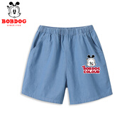 巴布豆兒童牛仔短褲男童嬰兒衣服夏季純棉舒適運動(dòng)短褲男孩休閑風(fēng)五分褲 淺藍 調皮巴布X 120