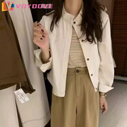 VOYDOVE日雜風(fēng)復(fù)古工裝襯衫外套女春秋感短款外搭上衣韓版開(kāi)衫襯衣潮 乳白色【z】 M