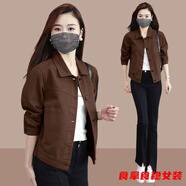 柒十念春秋季復(fù)古磨毛外穿女新款小個(gè)子百搭短款?yuàn)A克寬松洋氣上衣 咖色 M