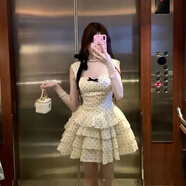 FSHE甜美風(fēng)波點(diǎn)吊帶連衣裙套裝女薄款防曬開衫拼接a字蛋糕裙超仙短裙 波點(diǎn)連衣裙 S