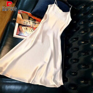 皮爾卡丹（pierre cardin）吊帶連衣裙辣妹夏季內(nèi)搭法式緞面V領(lǐng)色時尚歐美寬松大碼 白:卡碼拍大 L