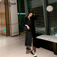 妤遇（YUUZYUUS）風衣女2025年新款韓系中長款小個子chic設計感早春秋外套大衣 黑色 XL