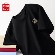 名創(chuàng  )優(yōu)品（MINISO）短袖t恤男夏季潮牌半袖2025新款男士正肩純棉休閑上衣 黑 L
