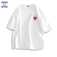GENIOLAMODE短袖男女純棉休閑時尚百搭情侶款圓領(lǐng)t恤男女同款衣服 白色 3XL