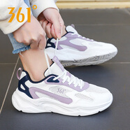 361°女鞋運(yùn)動鞋女跑步鞋網(wǎng)面老爹鞋夏季款透氣潮皮面休閑鞋旅游鞋R 羽毛白/油墨藍(lán)6714F 35