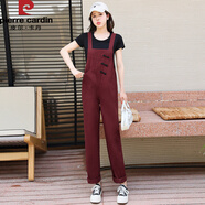 皮爾卡丹（pierre cardin）牛仔盤(pán)扣背帶褲套裝女夏2025年新款時(shí)尚洋氣減齡休閑連體褲兩件套 酒紅色【單件背帶褲】 L 【100-110斤】