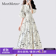 MeetMetro瑪依爾時(shí)尚印花連衣裙女2025夏季新款泡泡袖收腰公主裙 印花【現貨閃電發(fā)】 L