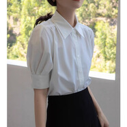 何佳功法式襯衫女裝氣質(zhì)短袖白夏裝設(shè)計(jì)感小個子職業(yè)裝通勤面試襯衣女 白色 M 【建議90-105斤】