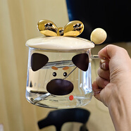 LNGA LANDGRE德國進(jìn)口品質(zhì)可愛(ài)喝水杯女耐高溫平底高顏值玻璃馬克杯家用微波爐 蝴蝶黃蓋+呆萌狗【蓋+勺】:  480ml