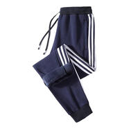 韓潮三葉純棉加大直筒束腳衛褲春秋冬男女同款加絨休閑運動(dòng)褲長(cháng)褲 三葉 藍色束腳【春秋款】 2XL 建議120-140斤