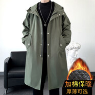 卡度頓加大碼風衣男過膝中長款大衣男休閑工裝披風加肥加大碼風衣男青年 174軍綠色加棉 厚款 3XL （建議190-220斤左右）