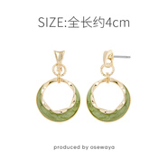 osewaya耳夾無耳洞女復(fù)古耳釘圈圈耳環(huán)氣質(zhì)綠色耳墜簡(jiǎn)約時(shí)尚圓環(huán)耳飾 綠色耳釘
