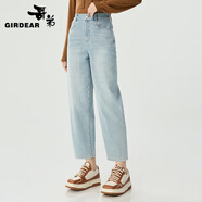 哥弟（GIRDEAR）女裝2025春季新款高腰復(fù)古九分休閑牛仔奶奶褲女110006 淺灰藍(lán) L (4碼)