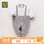拉比嬰兒衣服連體衣秋冬男童女加厚保暖哈衣連帽夾棉寶寶爬服金貂絨 全開(kāi)灰色 59cm