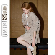 庫恩瑪維（KUHNMARVIN）美式復古長(cháng)袖套裝女2025年春新款洋氣外套+百褶裙兩件套K36863 奶茶灰 S
