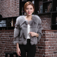 慕舍（mushe）輕奢女裝皮草外套女冬短款圓領(lǐng)狐貍毛皮毛一體新款氣質(zhì)上衣外套 藍灰色 L