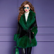 菲夢(mèng)伊皮毛一體外套女冬季高端加厚大翻領(lǐng)收腰保暖貴夫人洋氣上衣 墨綠色 L