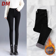 DALEY MODE2025新款高腰牛仔褲女冬季小腳褲顯瘦外穿長(cháng)褲子女緊身彈力鉛筆褲 黑色 加絨 29 碼【110斤-119斤】
