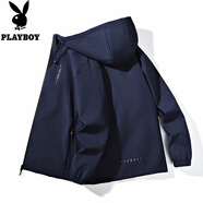 花花公子（PLAYBOY）春秋季新款夾克男士潮流帥氣立領(lǐng)外套青年韓版休閑大碼上衣服男裝 LAIFEI/沖鋒 深藍(lán) 3XL
