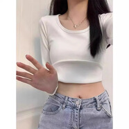 妃麗慕尚加絨加厚U領(lǐng)打底衫女內(nèi)搭保暖上衣秋冬弧形下擺小個(gè)子修身長(zhǎng)袖t恤 【加絨厚】B1577純白色 M 建議105斤以內(nèi)