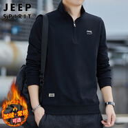 JEEP SPIRIT吉普衛衣男秋冬季立領(lǐng)休閑上衣半拉鏈長(cháng)袖T恤男裝 黑色 3XL