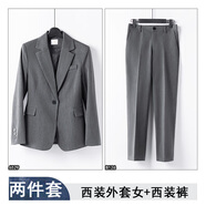 普妮姿西裝套裝女春秋新款韓版職業(yè)裝時尚氣質(zhì)大學(xué)生西服正裝工裝工作服 SY6529#灰色西裝+褲子 XL