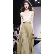 沁花坊2024新款淑女氣質(zhì)穿搭感小洋裝杏色無(wú)袖連衣裙女夏季 套裝 均碼 s