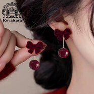 Royal sasa皇家莎莎耳飾安可拉紅耳釘蝴蝶結(jié)絲絨耳環(huán)新年款氣質(zhì)高級感耳墜女