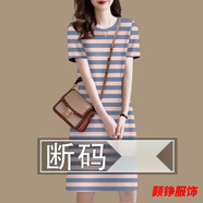 事思清倉連衣裙女2024新款夏季減齡短袖遮肚中長(cháng)裙 16512藍粉-優(yōu)質(zhì)版短/袖裙 L 建議95-110