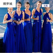 潮夢(mèng)城紅色晚禮服 宴會(huì )禮服 小個(gè)子歐美款性感吊帶多種穿法綁帶連衣裙 寶藍色 半裙長(cháng)106cm S