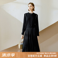 顏域黑色連衣裙春冬季女裝2024年新款顯瘦連身裙針織假兩件百褶裙 黑色1（加厚） L/40