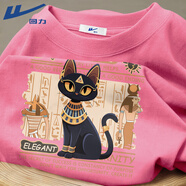 回力短袖t恤女夏季純棉寬松歐美潮流貓咪印花設計感正肩上衣體恤 霓虹粉(埃及HL01文化)短T S