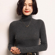 1436 ERDOS鄂爾多斯特產(chǎn)羊絨衫女堆堆領(lǐng)秋冬針織打底衫薄款高領(lǐng)毛衣 碳灰色 2XL 建議125-140斤