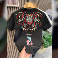 南極人（Nanjiren）歐貨時尚潮牌短袖T恤男青年設(shè)計感國潮刺繡高端半袖圓領(lǐng)體恤 G25黑色 M