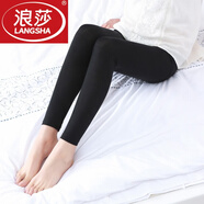 浪莎（LangSha）打底褲九分褲外穿春秋季高腰顯瘦保暖無縫一體彈力褲 黑色 九分薄絨褲 1條 建議80至140斤