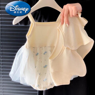 迪士尼（Disney）夏季套裝嬰兒洋氣可愛小公主超仙網(wǎng)紗吊帶包屁裙女寶寶連體衣夏款 米套裝 80