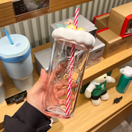 星巴克杯子夏季新品藍色冰川三角玻璃吸管杯小清新大容量水杯禮物 萌寵三角杯473ml