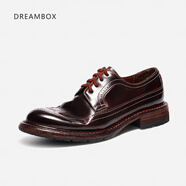dreambox鈞博vibram高檔馬臀皮布洛克休閑皮鞋秋季新款手工固特異男士皮鞋 紅棕色 41