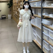 景怡依少女連衣裙初中生夏季12-20歲學(xué)生13女童大童15女孩16學(xué)院風(fēng)裙子 米白色 180 (2XL)