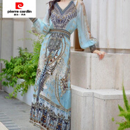 皮爾卡丹（pierre cardin）春季2025新款中式民族風(fēng)氣質(zhì)長(cháng)裙修身顯瘦超仙印花V領(lǐng)連衣裙 民族風(fēng)連衣裙【高質(zhì)量】 單件 XL 建議115-125斤