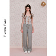 香蕉寶貝（BANANA BABY）2025年夏季新款休閑運動(dòng)風(fēng)直筒褲女撞色抽繩針織長(cháng)褲D252KZ497 灰色 M