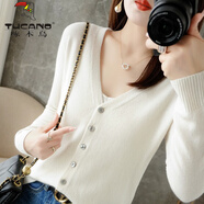 啄木鳥(niǎo)薄款精紡羊毛針織開(kāi)衫外套女2024春秋季新款v領(lǐng)寬松短款外搭上衣 【純白】開(kāi)衫 L 【110-125斤】