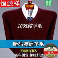 恒源祥羊毛絨衫男士100男中年秋冬季常規(guī)款羊毛絨毛衫中老年高 領(lǐng)毛衣 HYX V 領(lǐng)酒紅 190/4XL 建議185-205斤