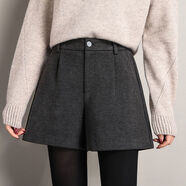 蘭威費雷短褲女秋冬款外穿冬季新款毛呢加厚寬松高腰闊腿a字靴褲SN3194 深灰色 【后腰半松緊，舒適更貼身】 S 95以?xún)?
                                         title=