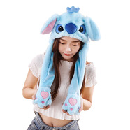 公主熊一捏耳朵會(huì )動(dòng)的帽子抖音玩具毛絨兒童兔耳朵帽子送女友會(huì )動(dòng)帽子 短款-史迪仔 均碼【3-6歲】