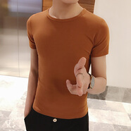 嘉曄短袖t恤男春季薄款純色韓版打底T恤社會(huì )精神小伙體恤衫 焦糖色 L