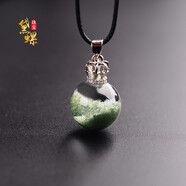 黛螺天然綠幽靈圓珠吊墜聚寶盆水晶飾品項鏈原石掛件禮物 直徑16mm