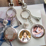 可以放照片的心形圓形項鏈女飾品項鏈配飾毛衣鏈禮物男吊墜閨蜜 圓形鑰匙扣（2張圖）